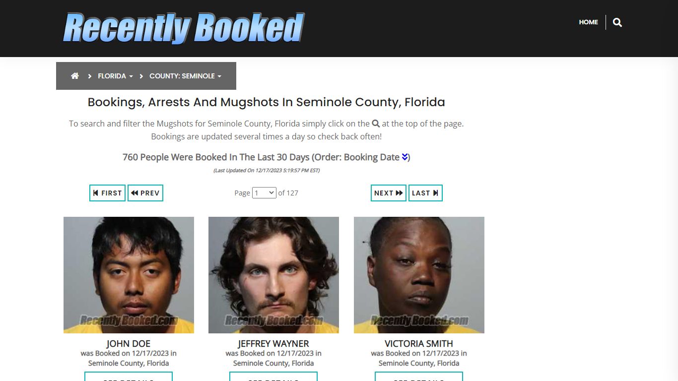 Bookings, Arrests and Mugshots in Seminole County, Florida